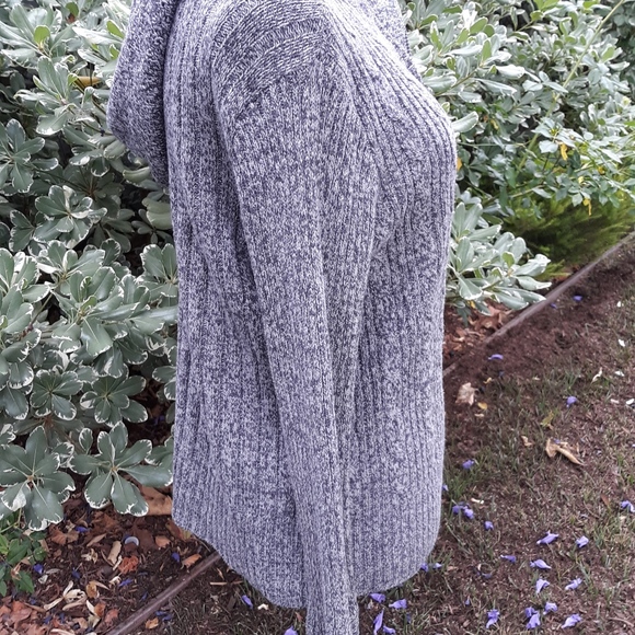 DKNY Cable Knit 1/2 Zip Hooded Sweater size LP - Picture 4 of 7